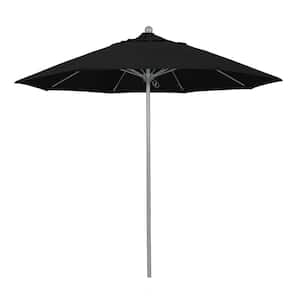 9 ft. Gray Woodgrain Aluminum Commercial Market Patio Umbrella Fiberglass Ribs and Push Lift in Black Pacifica