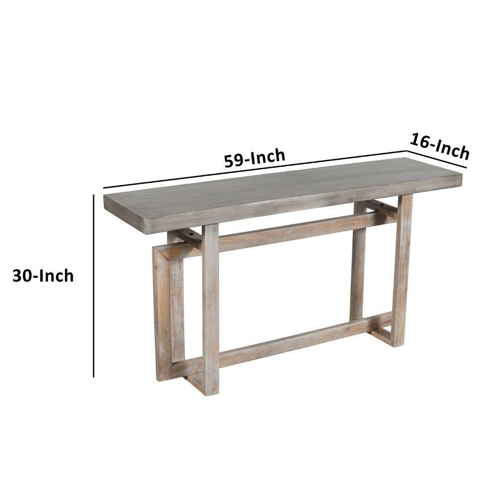 Rustic Light Brown Mango Wood 60" Console Table with Geometric Base