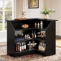 BYBLIGHT Kearsten Black 46.5 in. Corner Bar L-Shaped Home Bar Table with Stemware Racks, 4-Tier Bar Cabinet Unit Liquor Table BB-YS0248-ZMZ