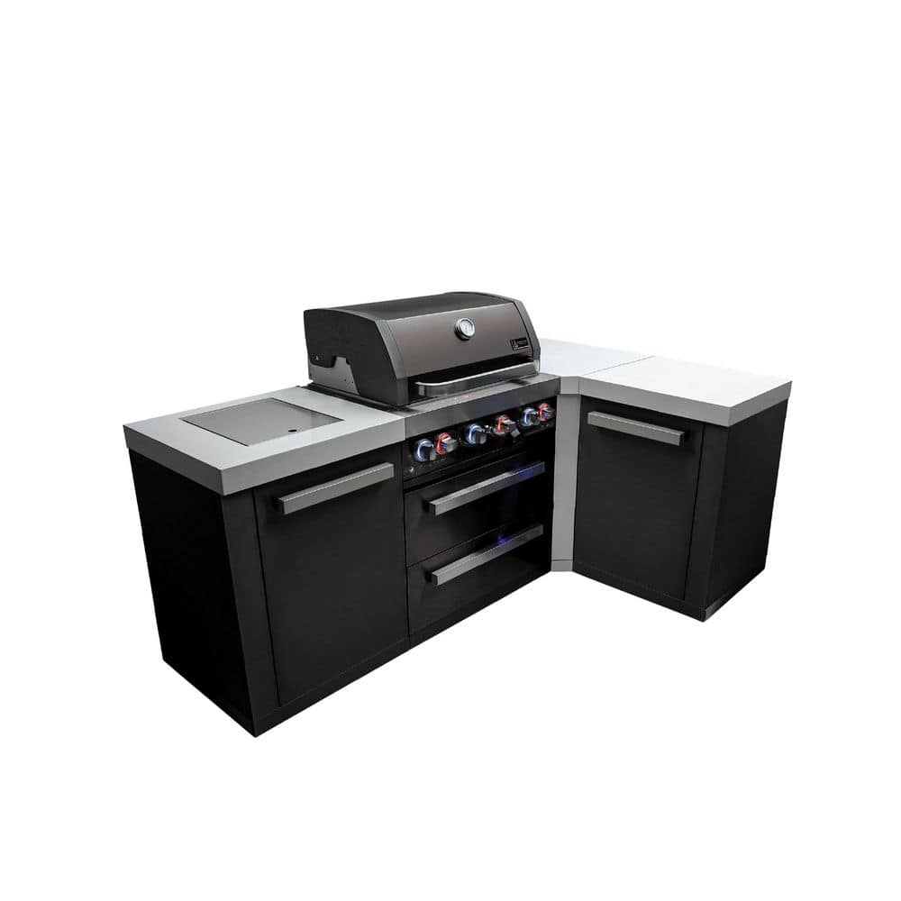 MONT ALPI Black 4-Burner L-Shaped Outdoor Kitchen with Side Burner