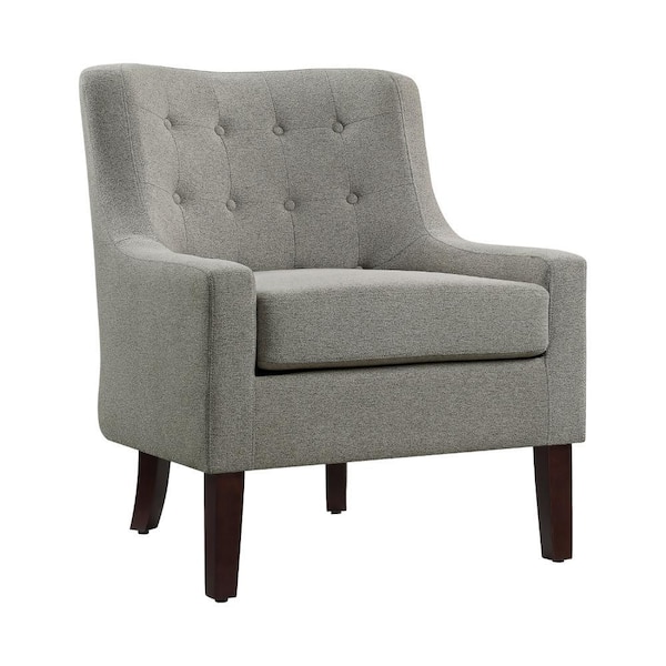 Benjara Gray and Brown Polyester Arm Chair with Attached Back and Loose Cushioned Seat