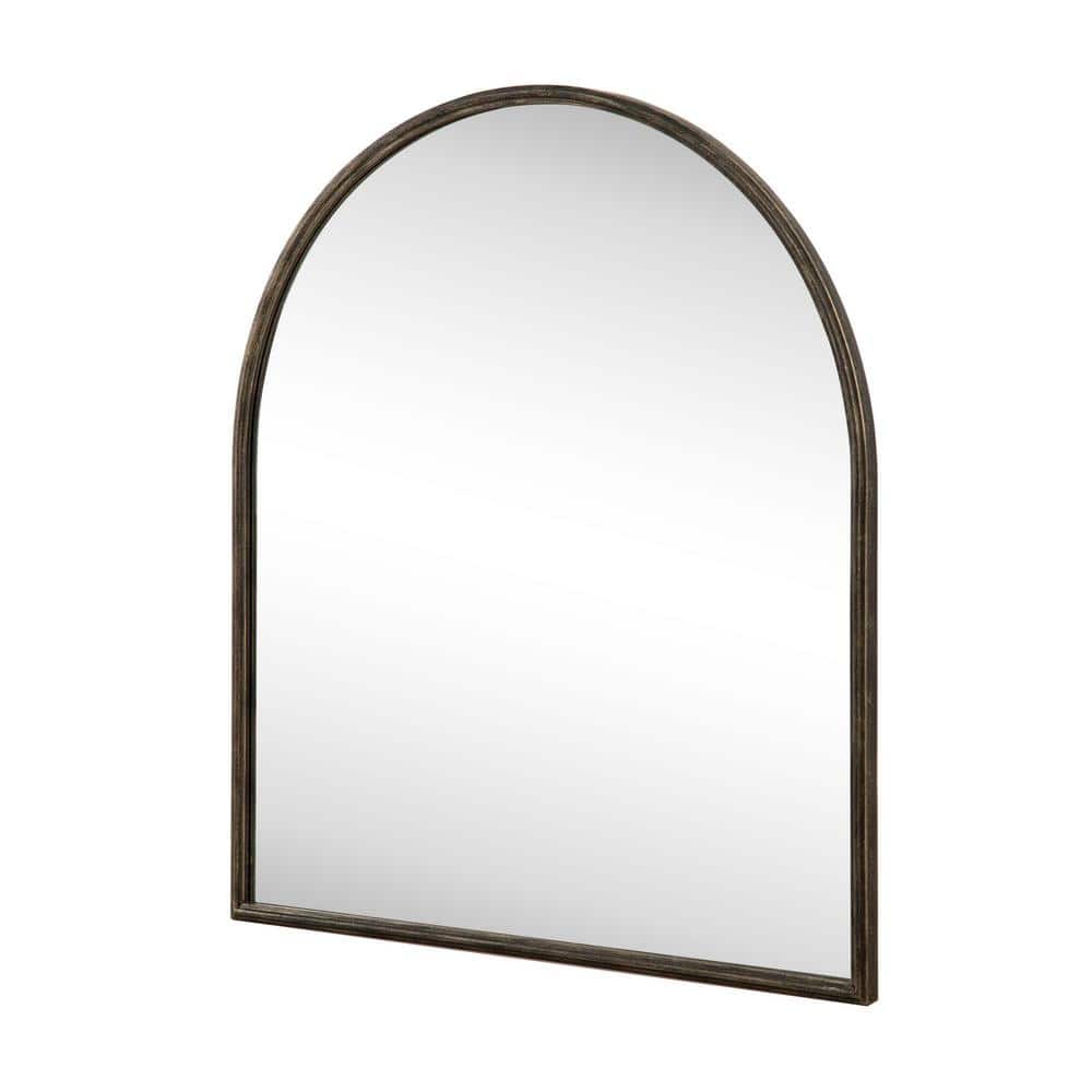 Bronze 32 in. W x 36 in. H Iron Right-Angled Arched Mirror Wall Mirror (Pac