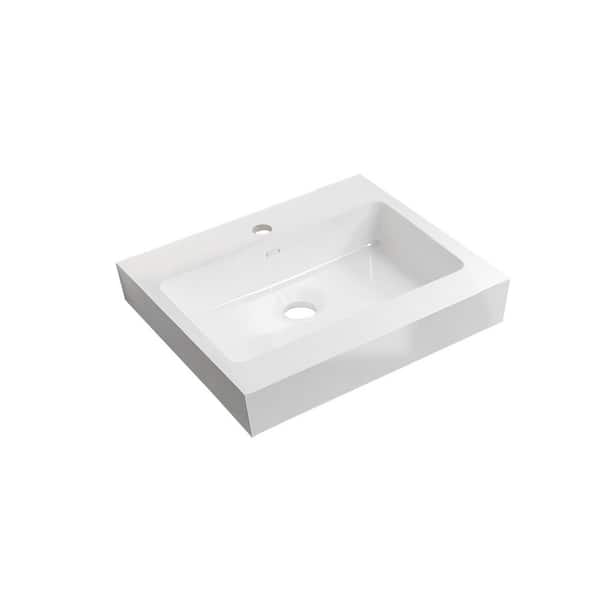 Satico 24 in. Drop-In Rectangular Bathroom Sink in White Solid Surface Vanity Top