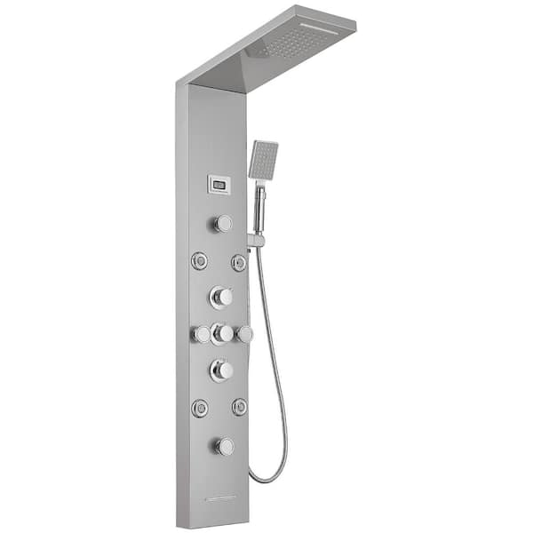 HOMEMYSTIQUE Dual 6-in-One 8-Jet Shower Panel Tower System with Rainfall and Waterfall Head in Brushed Nickel and Chrome