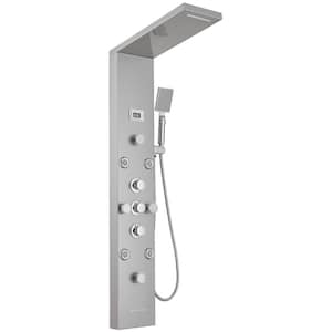 5-in-One 8-Jet Shower Panel Tower System With Rainfall Waterfall Shower Head,and Massage Body Jets in Chrome Nickel
