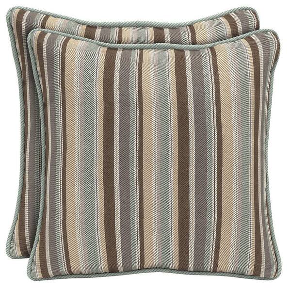 Hampton Bay Seaside Stripe Square Outdoor Throw Pillow with Welt (2-Pack)