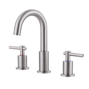 8 in. Widespread Double Handle Bathroom Faucet with Pop-Up Drain Kit and Supply Lines Included in Brushed Nickel