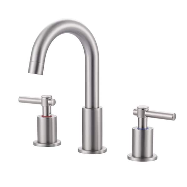 IVIGA 8 in. Widespread Double Handle Bathroom Faucet with Swivel Spout, Pop Up Drain and Supply Lines in Brushed Nickel