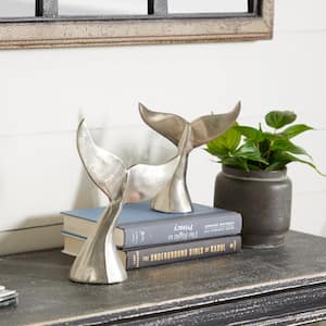 Silver Aluminum Whale Sculpture (Set of 2)