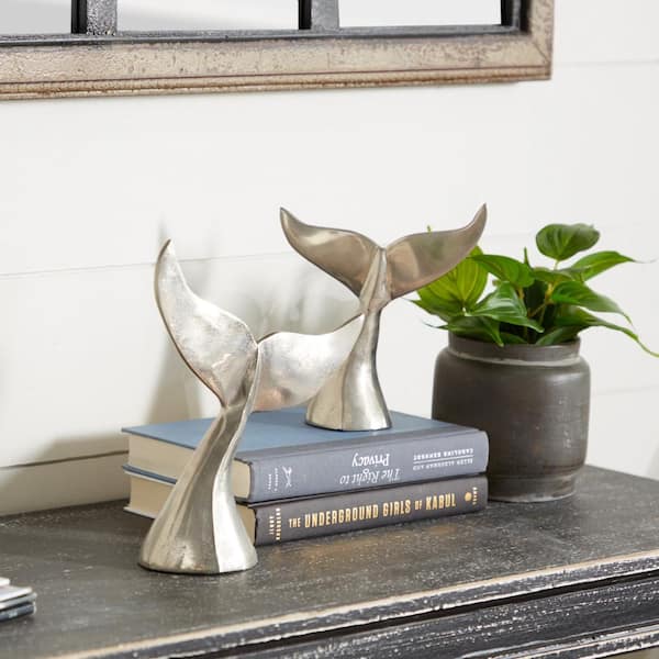 Silver Aluminum Whale Sculpture (Set of 2)