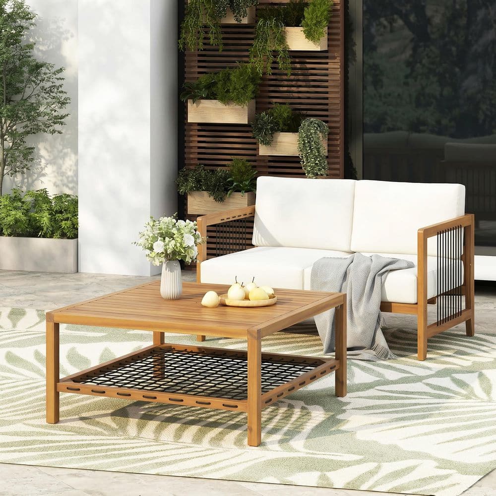 Star 2-Piece Acacia Wood Patio Outdoor Conversation Set with Beige Cushions, Loveseat, Coffee Table price history on PriceWatchPro