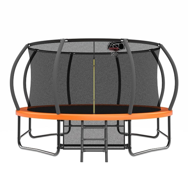14 ft. Orange Outdoor Recreational Trampoline with Ladder, Anti Rust Coating, Enclosure