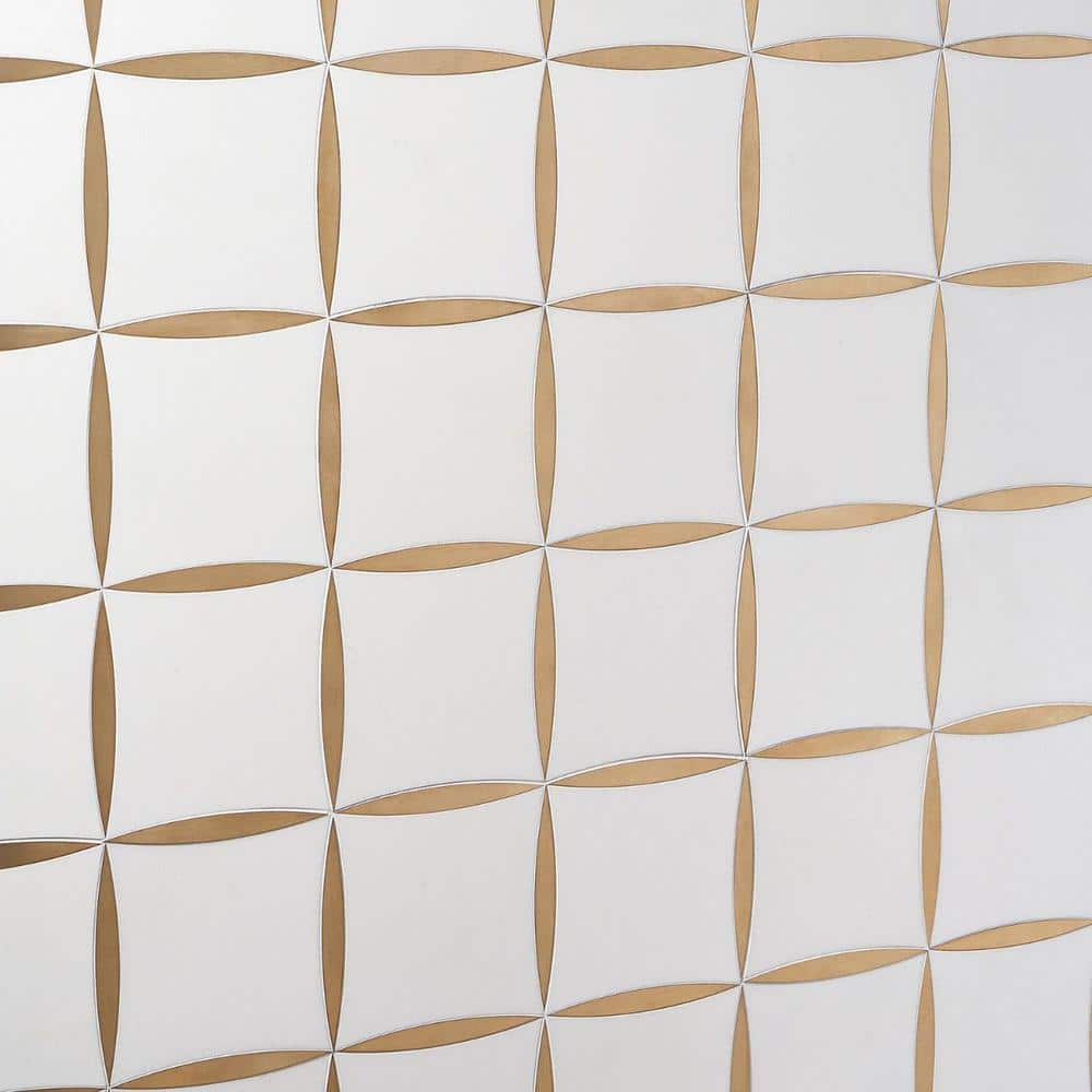 Verity 12" x 12" Polished White and Gold Marble Mosaic Tile