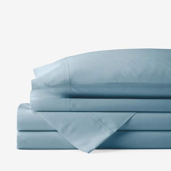 The Company Store Company Cotton 4-Piece Blue Smoke Solid 300-Thread Count Cotton Percale Full Sheet Set