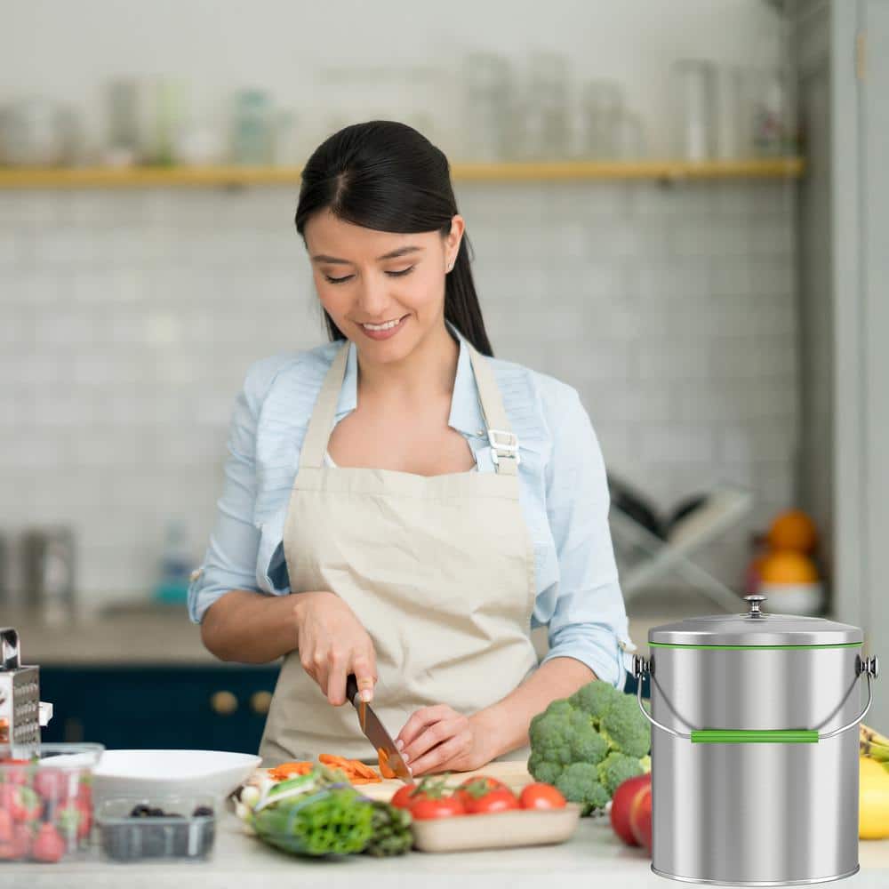 Titanium Stainless Steel 1.6 Gallon Kitchen Compost Bin with AbsorbX Odor Filter