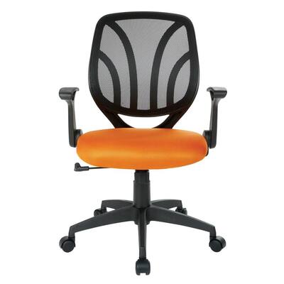Orange Mesh Screen Back Chair with Flip Arms and Silver Accents