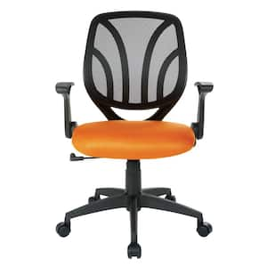 Orange Mesh Screen Back Chair with Flip Arms and Silver Accents