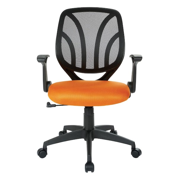 Office Star Products Orange Mesh Screen Back Chair with Flip Arms and Silver Accents