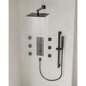 5-Spray Patterns Wall Mount Fixed and Handheld Shower Head in Matte Black, Height Adjustable (Valve Included)