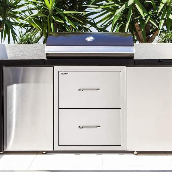 Outdoor Kitchen Drawers 14 in. W x 14.3 in. H x 23 in. D Flush Mount Double BBQ Drawers with Handle BBQ Island Drawers