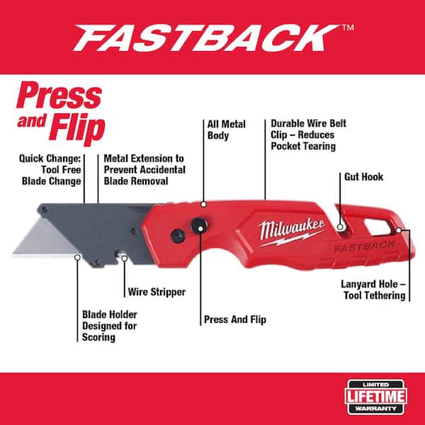 Milwaukee FASTBACK Folding Utility Knife with 50-Pack Utility Blades  48-22-1501-48-22-1950 - The Home Depot