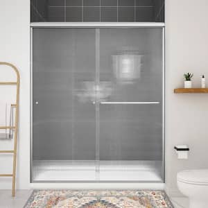 60 in. W x 72 in. H Sliding Semi-Frameless Tub Shower Door Frosted Shower Glass in Brushed Nickel