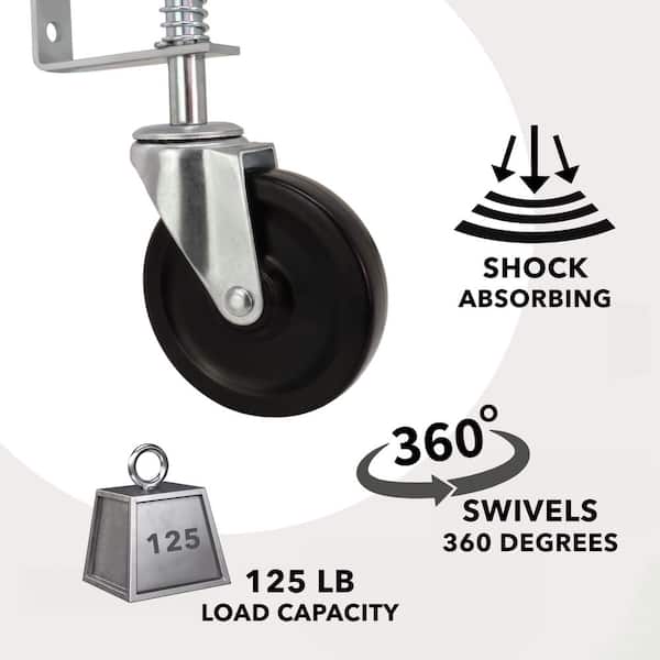 4 in. Black Hard Rubber and Steel Swivel Gate Casters with Adjustable Spring Bracket and 125 lbs. Load Rating 4 Pack