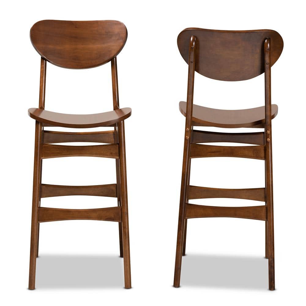 Katya Walnut Brown Adjustable Wood Bar Stool Set