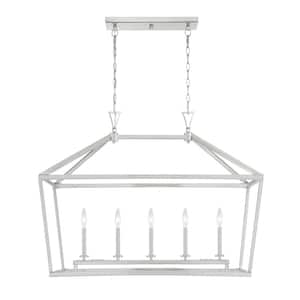Townsend 44 in. W x 23.5 in. H 5-Light Satin Nickel Linear Chandelier with Metal Cage Frame