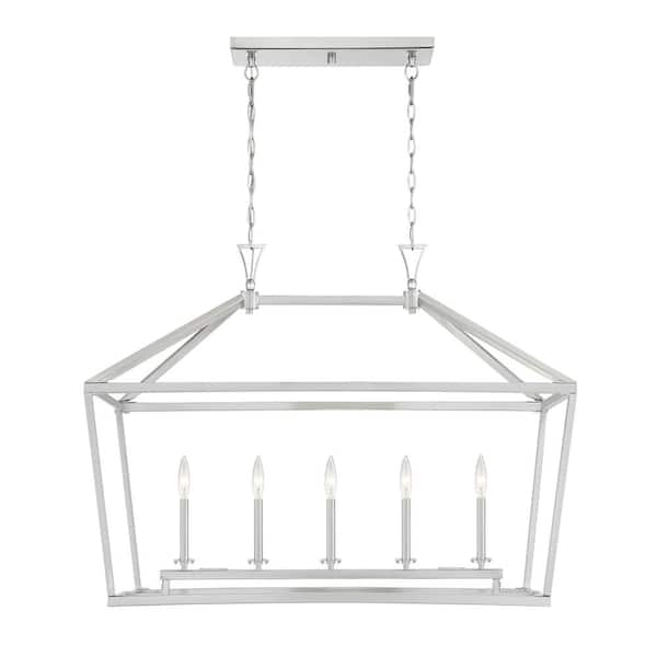 Savoy House Townsend 44 in. W x 23.5 in. H 5-Light Satin Nickel Linear Chandelier with Metal Cage Frame