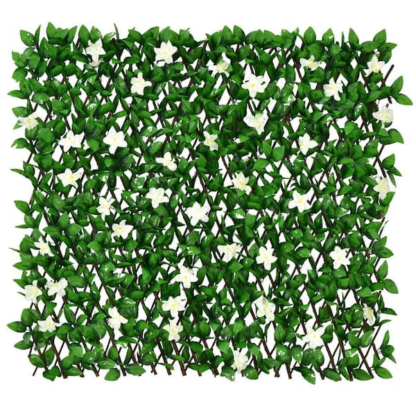 WELLFOR NP-HPY-10481WH-4 79 in. W x 39 in. D Willow and Polyester Faux Ivy Privacy Garden Fence with White Flower (4-Piece) - 3