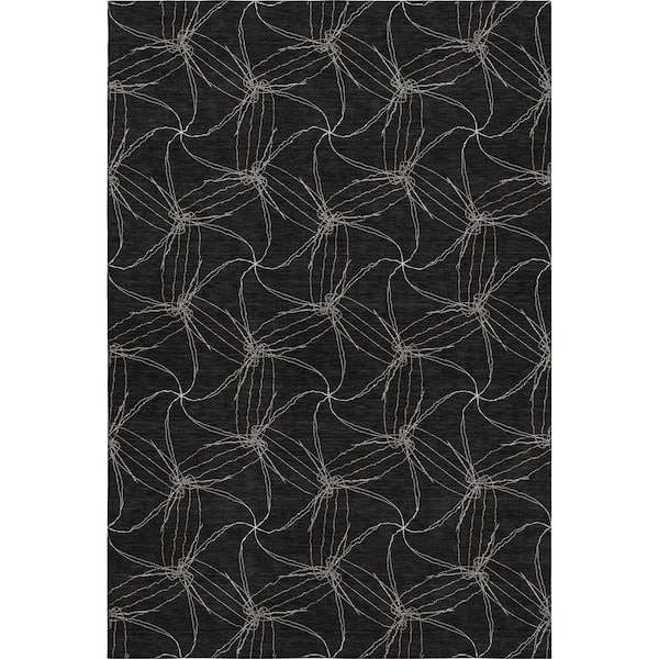 Mayfield Premium Machine Washable Abstract AMF968 Black 2 ft. 6 in. x 3 ft. 10 in. Area Rug