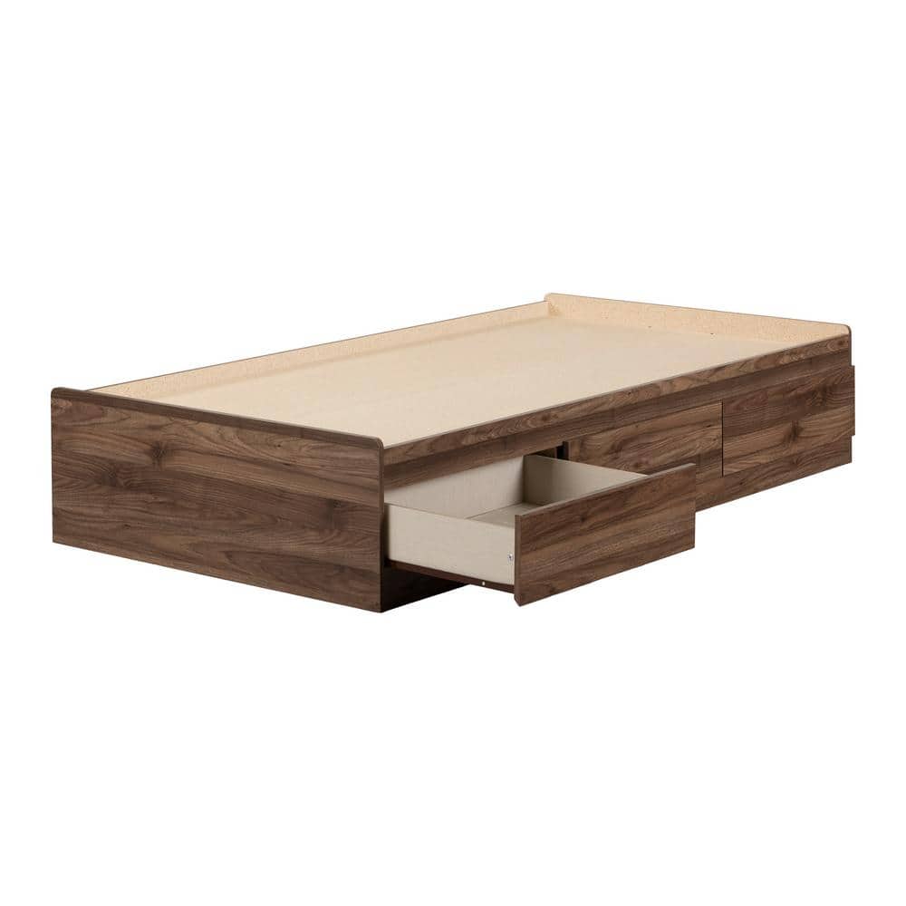 Twin Oak Platform Bed with 3 Storage Drawers