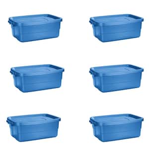 10 Gal. Plastic Durable Storage Bin with Lid in Blue (6-Pack)
