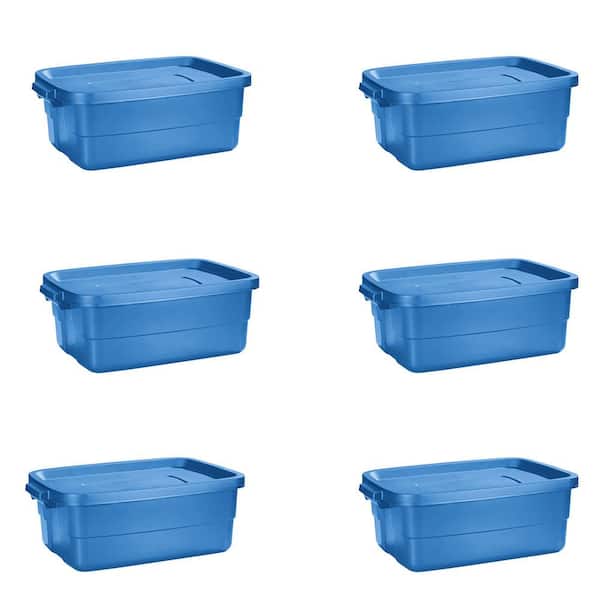 10 Gal. Plastic Durable Storage Bin with Lid in Blue (6-Pack) bin-381 - The  Home Depot
