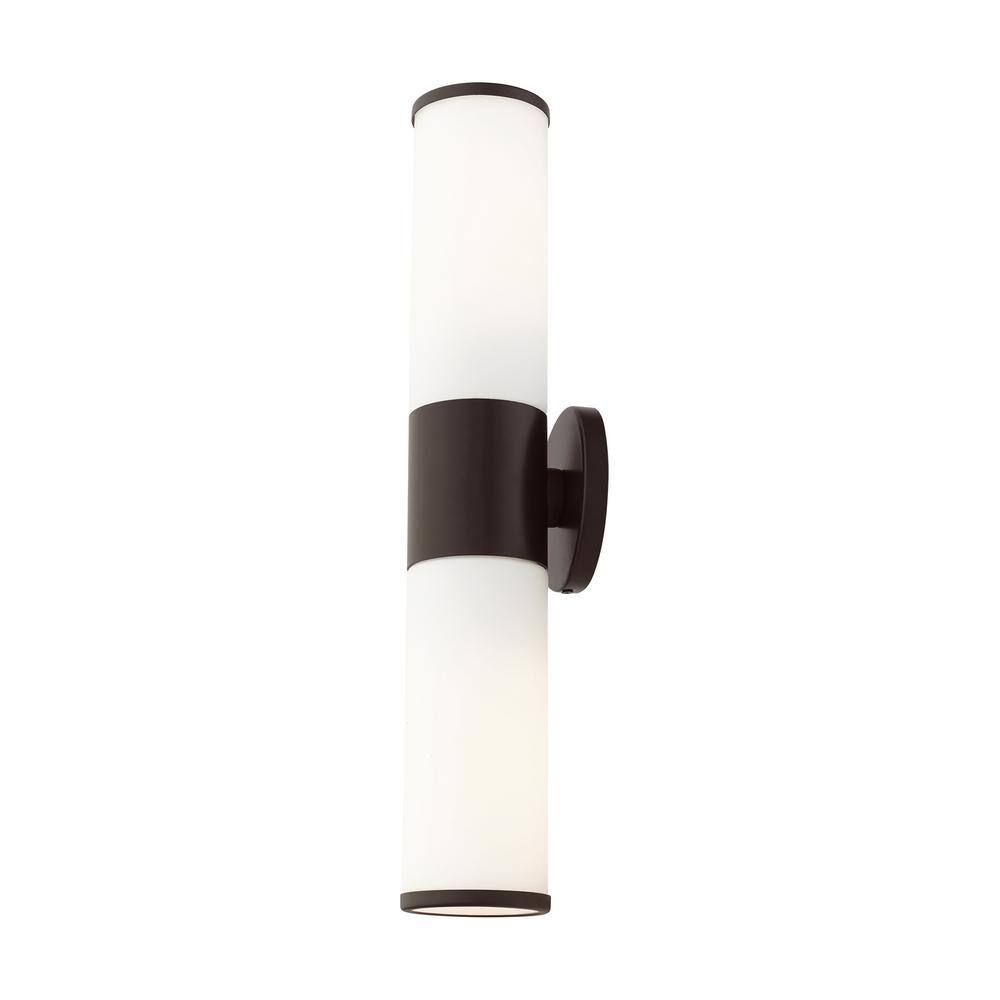 Bronze Opal Glass 2-Light Outdoor Vanity Sconce