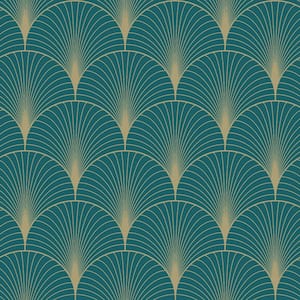 Lempicka Blue Teal Art Deco Motif Paper Non-Pasted Non-Woven Metallic Wallpaper