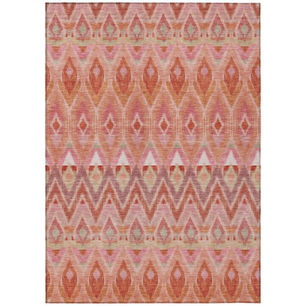 Pink, Salmon, Blush 8 ft. x 10 ft. Woven Oriental Polyester Rectangle Indoor/Outdoor Area Rug