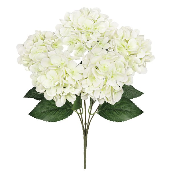 18 in. Cream White Natural Touch Artificial Hydrangea Flower Stem Bush Bouquet (Set of 2)
