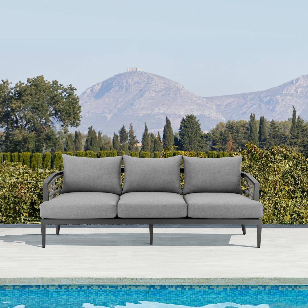 Zelda Gray Aluminum Outdoor Patio Sofa with Cushions
