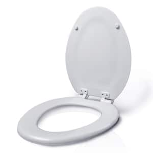 Elongated Molded Wood Slow Close, Easy Remove, Adjustable Hinge Front Toilet Seat in White 16-3/4" x 13-3/4" x .71"