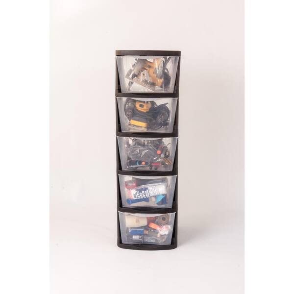 Muscle Rack - 5 Drawer Clear Plastic Storage Tower with Black Frame