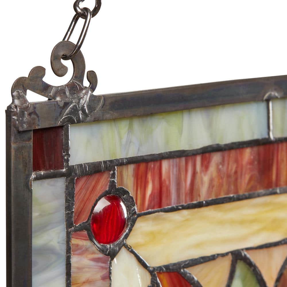 Fiery Hearts and Flowers Multicolor Stained Glass Window Panel