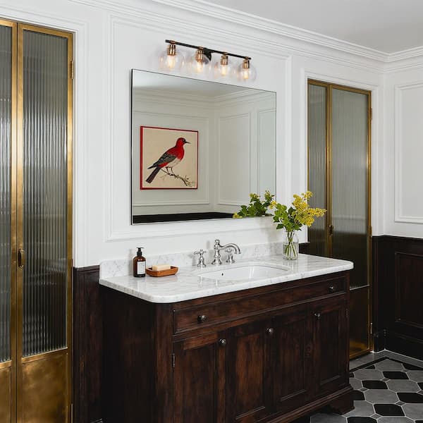 Zevni 30 in. 4-Light Brass Modern Bathroom Vanity Light, Globe