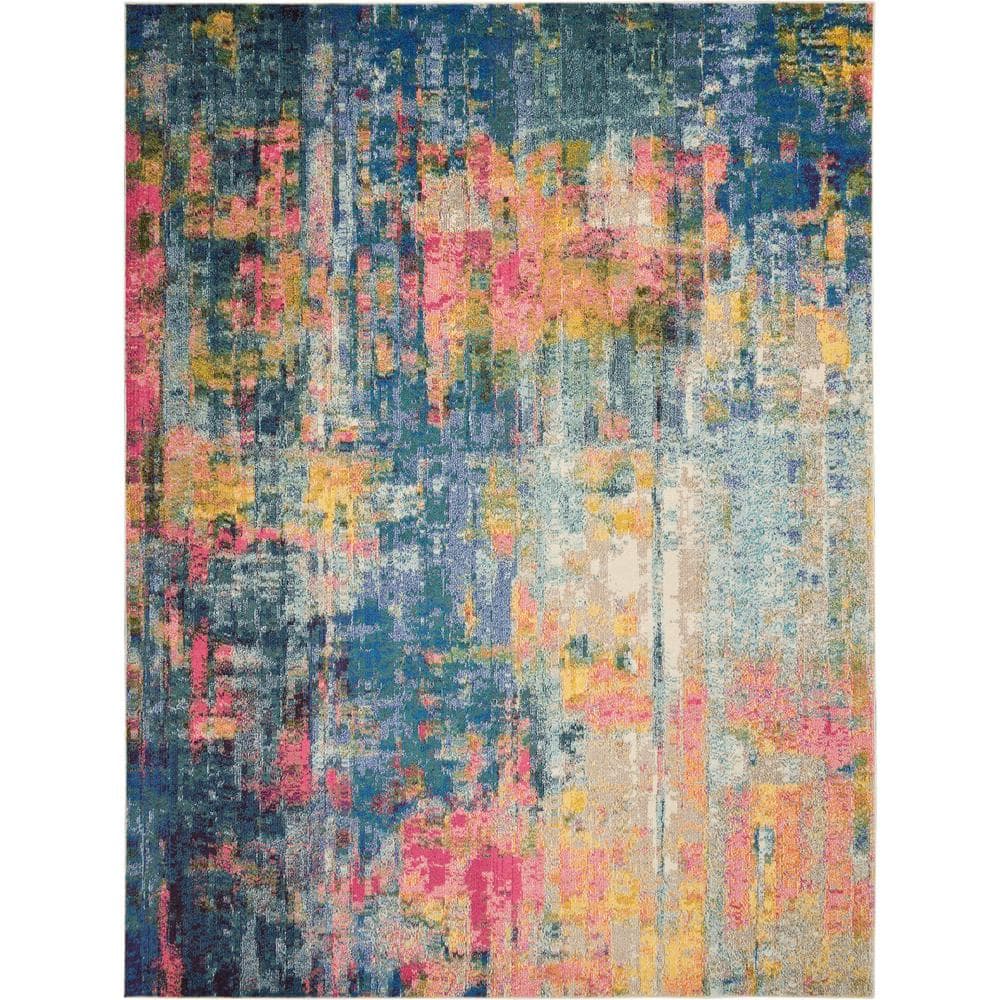 Nourison Celestial Blue/Yellow 9 ft. x 12 ft. Abstract Contemporary ...