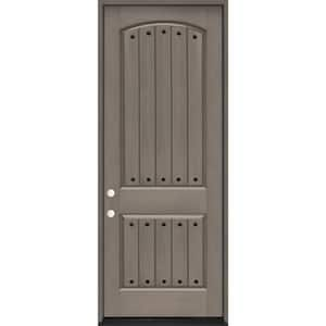 Regency 36 in. x 96 in. 2-Panel Plank RHIS Ashwood Stain Fiberglass Prehung Front Door with Clavos