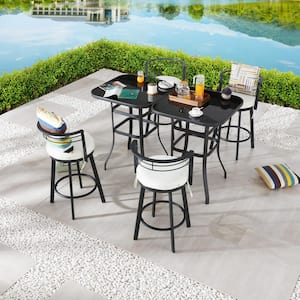 6-Piece Metal Bar Height Outdoor Dining Set with Beige Cushions