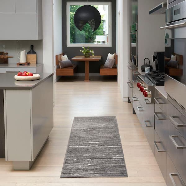 Casual Grey 2 ft. x 6 ft. Abstract Contemporary Runner Area Rug