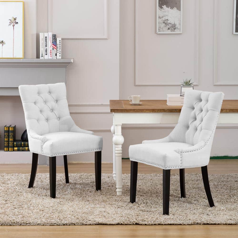 Light Gray Linen Upholstered Wood Side Chair