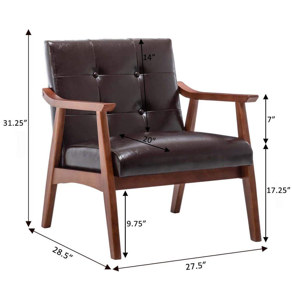 Espresso Faux Leather Accent Chair with Button-Tufted Backrest